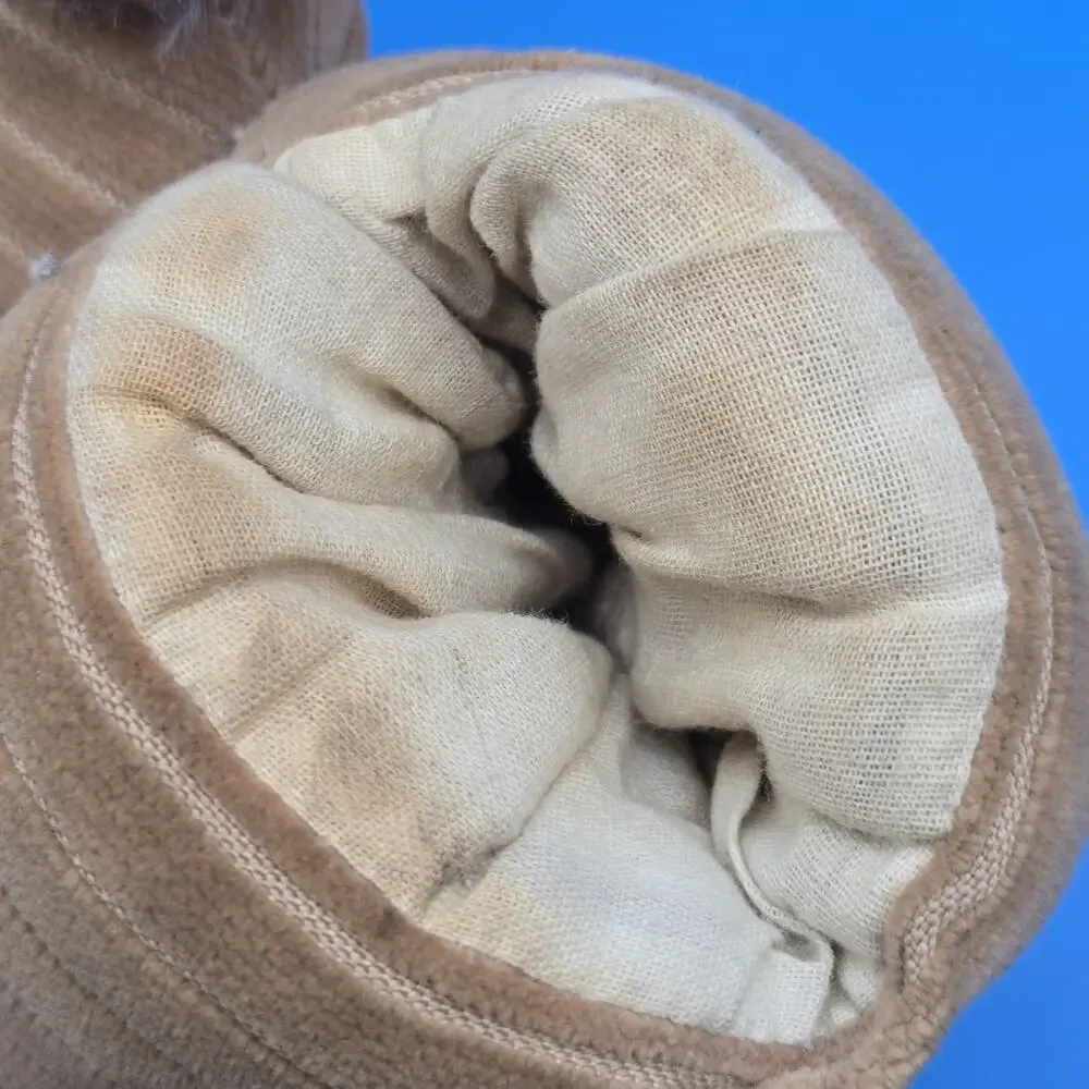 Antique Child’s Hand Muff Doll 12” Fur Trim Cloth Face Winter Muff Needs TLC